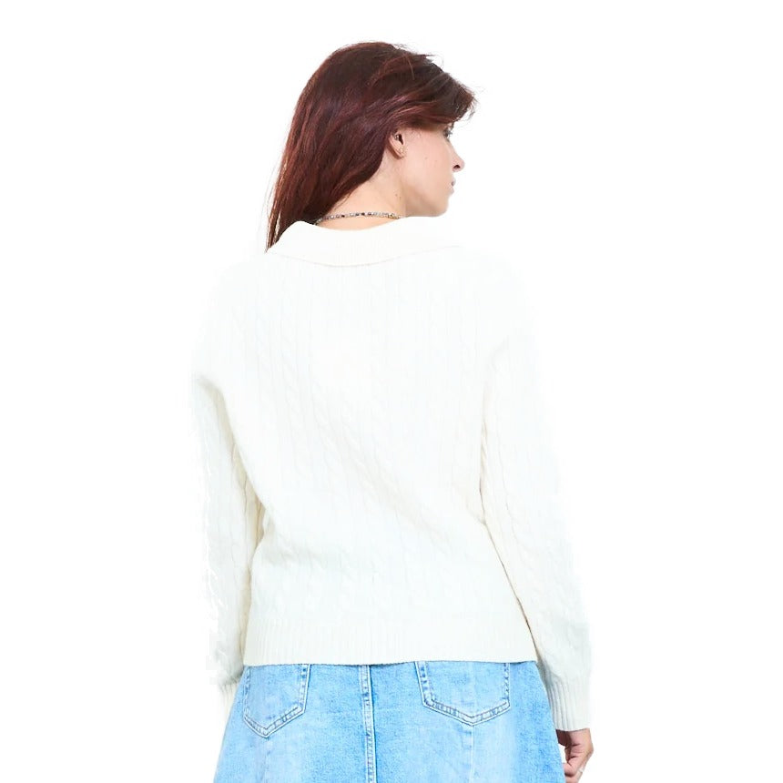 Maglia donna con colletto polo a intreccio in 100% lana Made in Italy