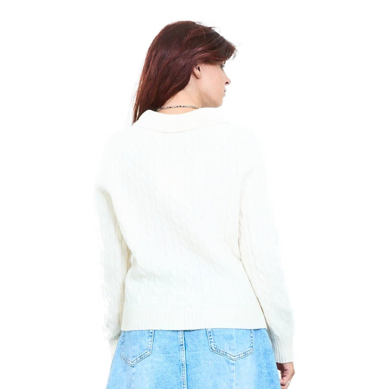 Maglia donna con colletto polo a intreccio in 100% lana Made in Italy
