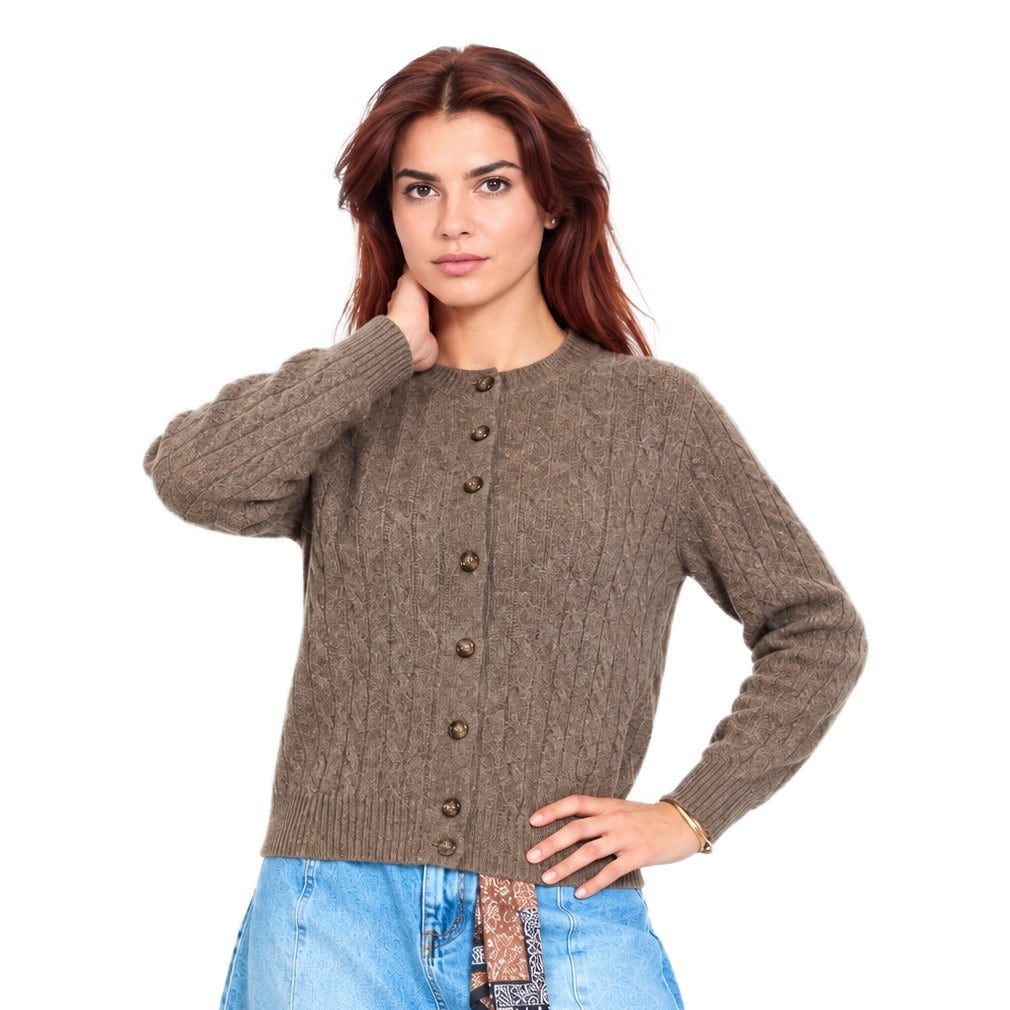 Cardigan donna collo tondo con bottoni 100% lana Made in Italy