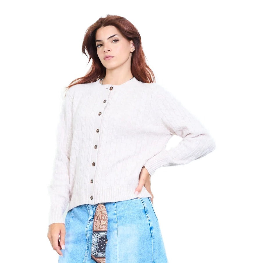 Cardigan donna collo tondo con bottoni 100% lana Made in Italy
