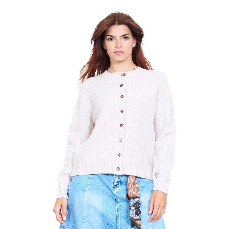 Cardigan donna collo tondo con bottoni 100% lana Made in Italy