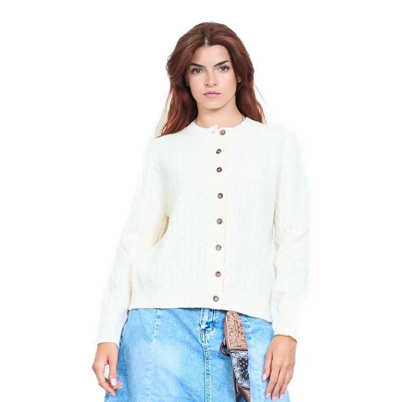 Cardigan donna collo tondo con bottoni 100% lana Made in Italy