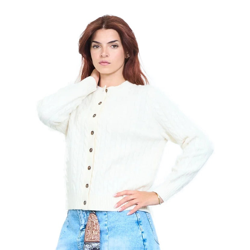 Cardigan donna collo tondo con bottoni 100% lana Made in Italy
