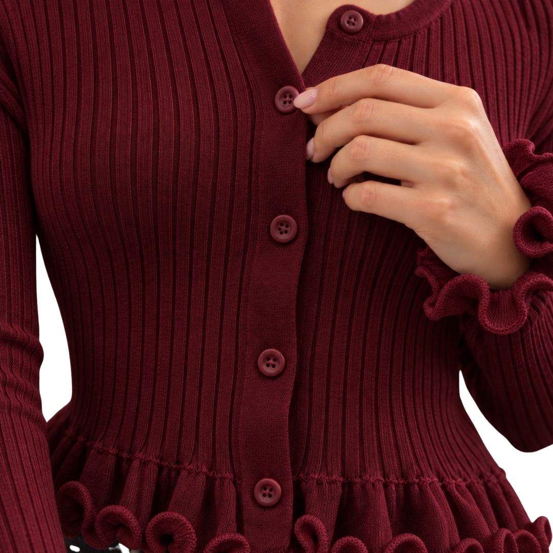 Cardigan donna aderente a coste con polsi appiccicati Made in Italy