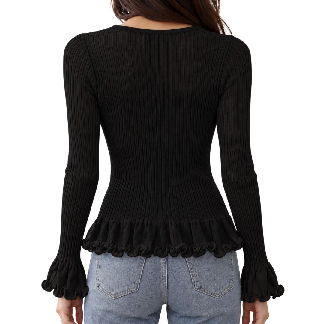 Cardigan donna aderente a coste con polsi appiccicati Made in Italy