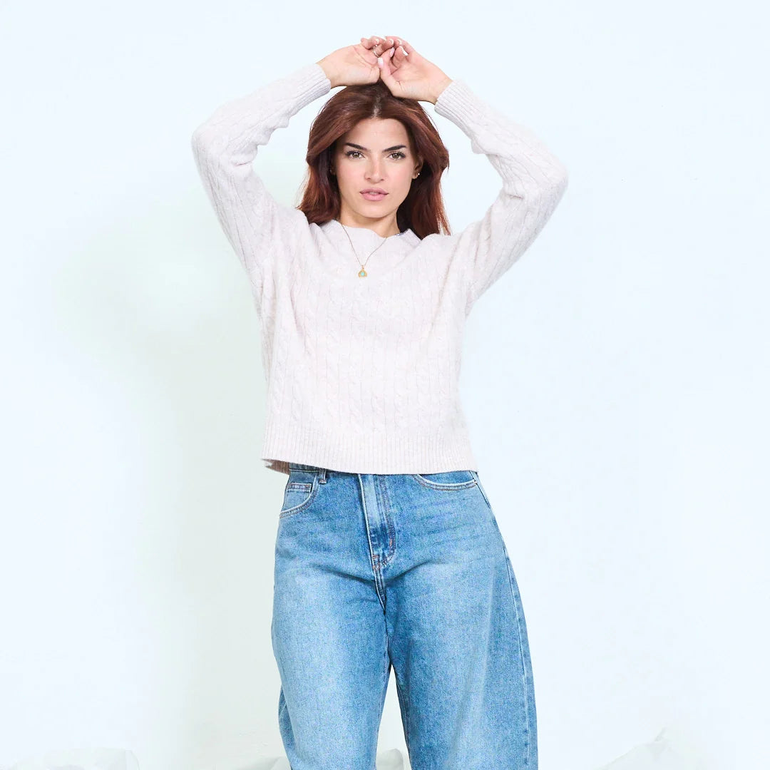 Maglia donna collo tondo a intreccio 100% lana Made in Italy
