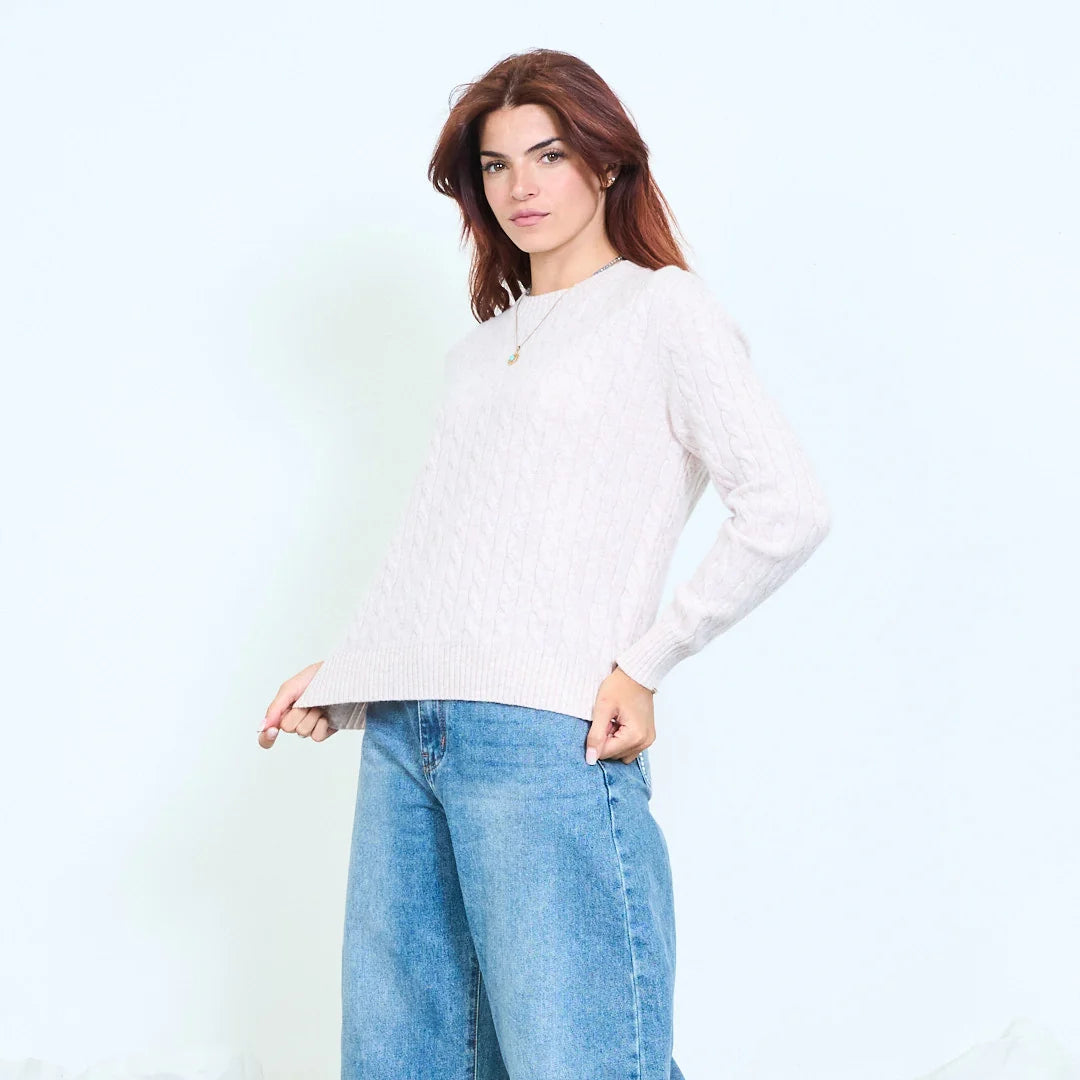 Maglia donna collo tondo a intreccio 100% lana Made in Italy