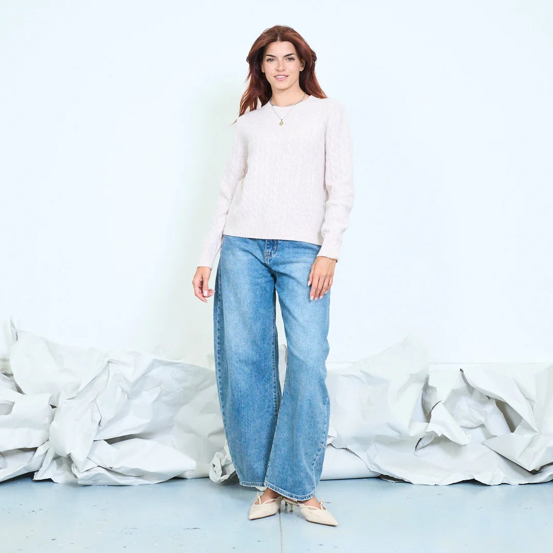 Maglia donna collo tondo a intreccio 100% lana Made in Italy