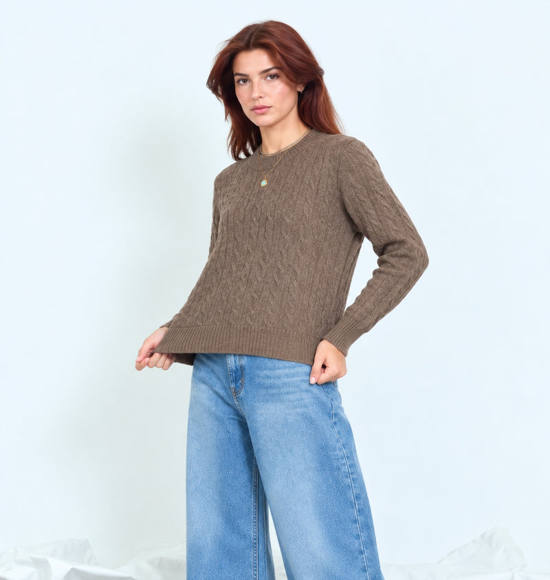 Maglia donna collo tondo a intreccio 100% lana Made in Italy