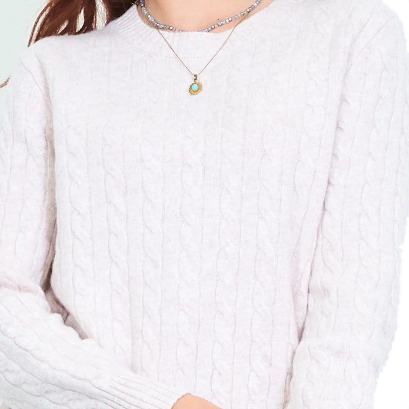 Maglia donna collo tondo a intreccio 100% lana Made in Italy