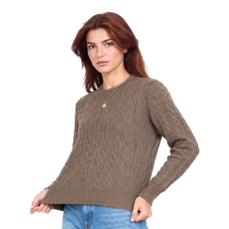 Maglia donna collo tondo a intreccio 100% lana Made in Italy