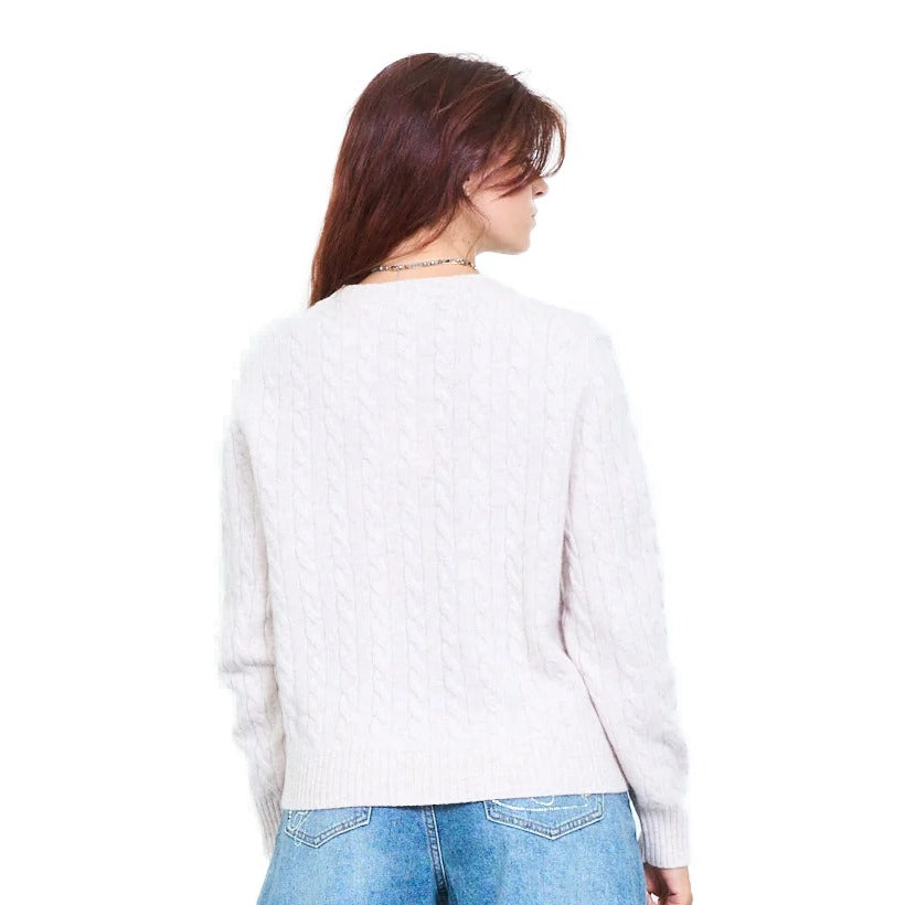 Maglia donna collo tondo a intreccio 100% lana Made in Italy