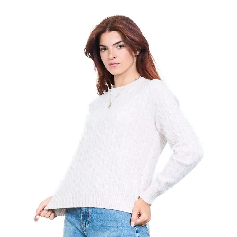 Maglia donna collo tondo a intreccio 100% lana Made in Italy