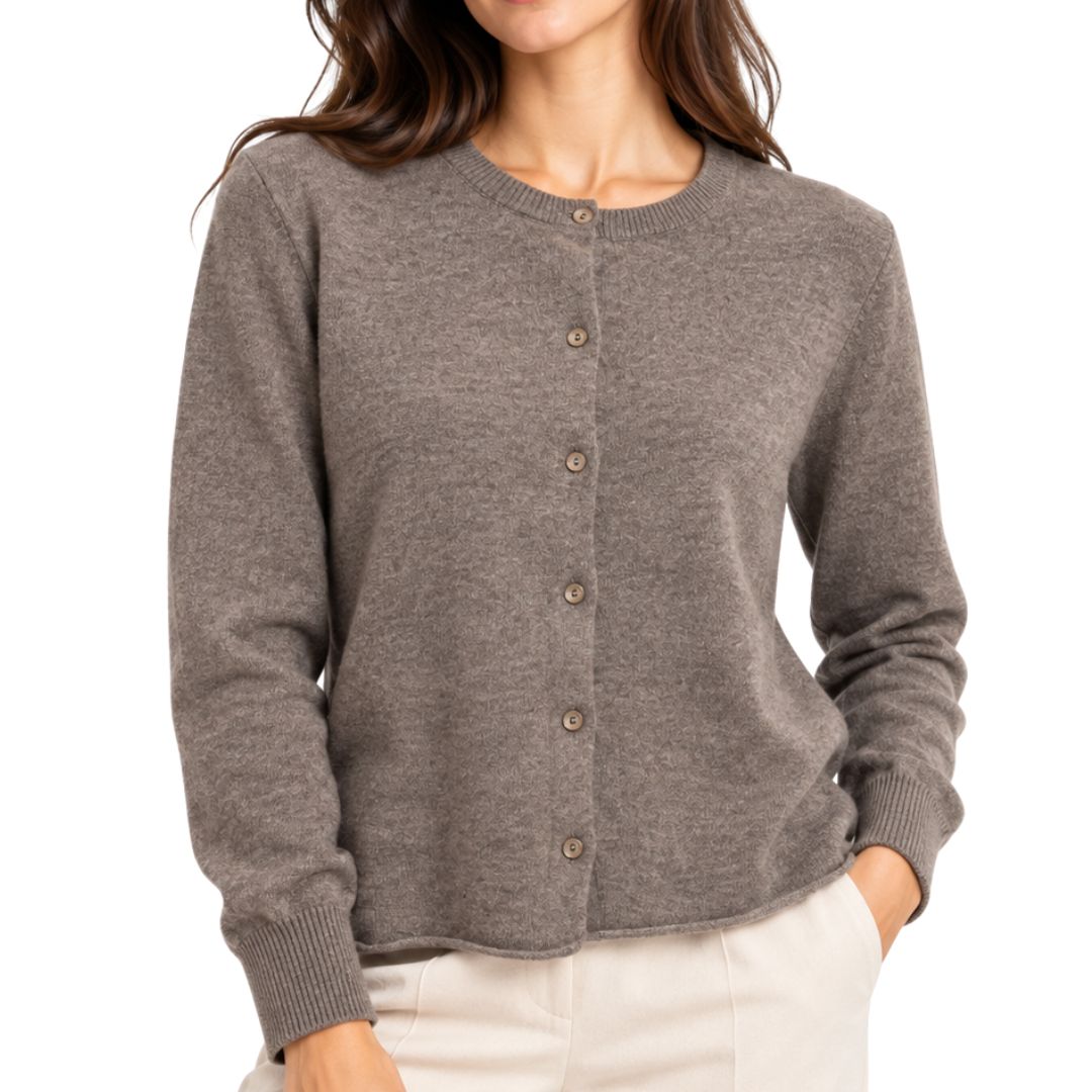 Cardigan donna collo tondo in 100% lana Made in Italy