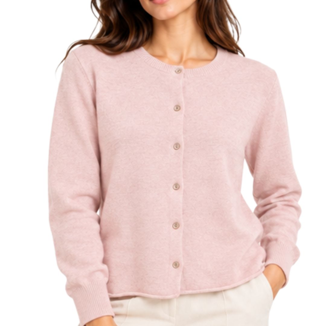 Cardigan donna collo tondo in 100% lana Made in Italy