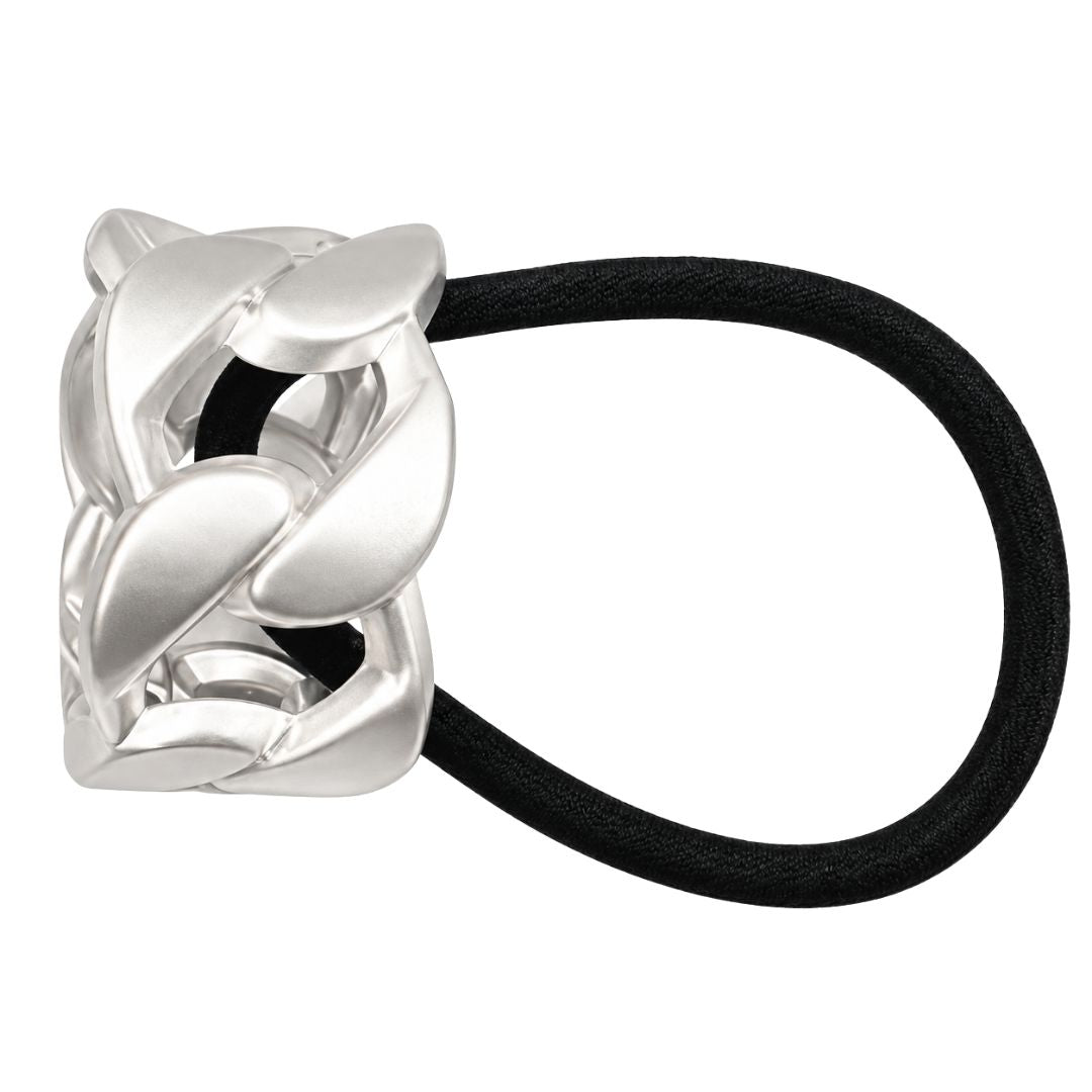 Fermacoda elastico con decorazione in metallo intrecciato rigido opaco