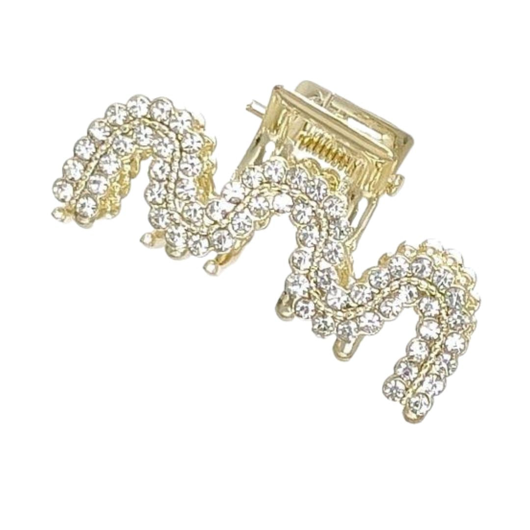 Pinza piccola per capelli ondulata con strass bianchi