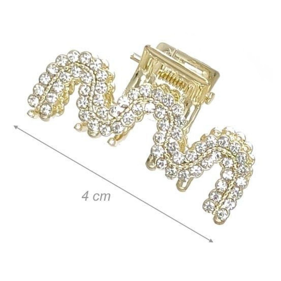 Pinza piccola per capelli ondulata con strass bianchi