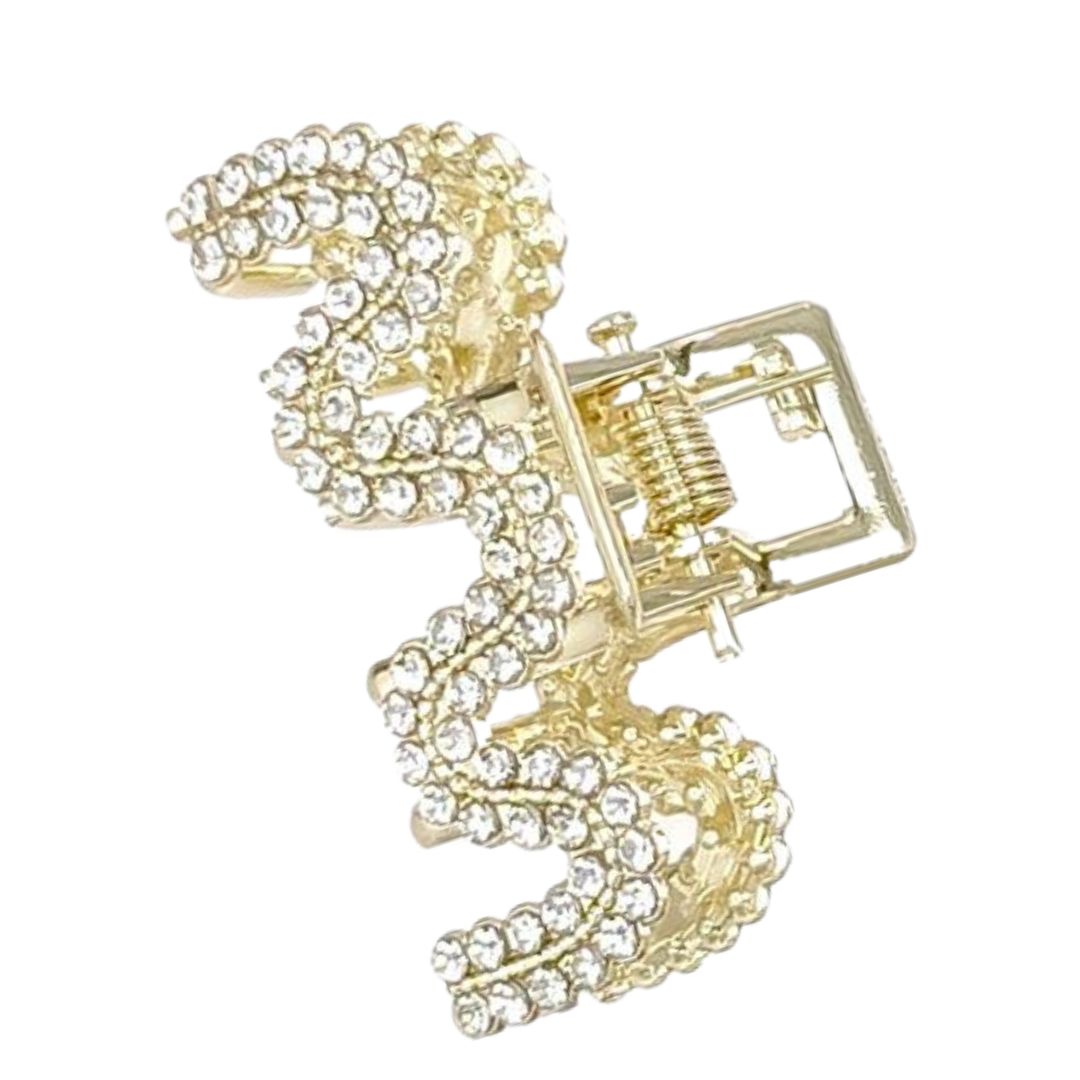 Pinza piccola per capelli ondulata con strass bianchi