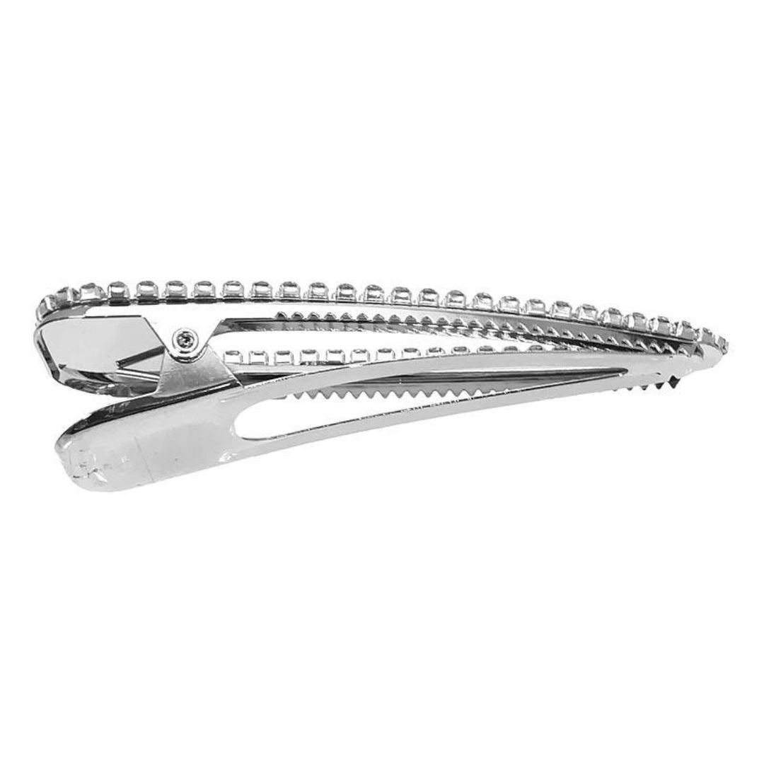Pinza a becco per capelli in metallo con strass bianchi