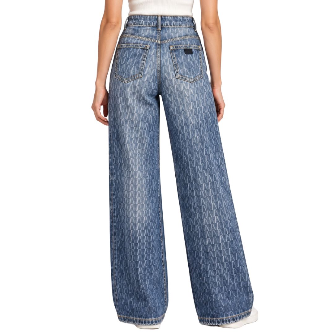 Jeans Donna Show stampa fantasia gamba larga tinto capo
