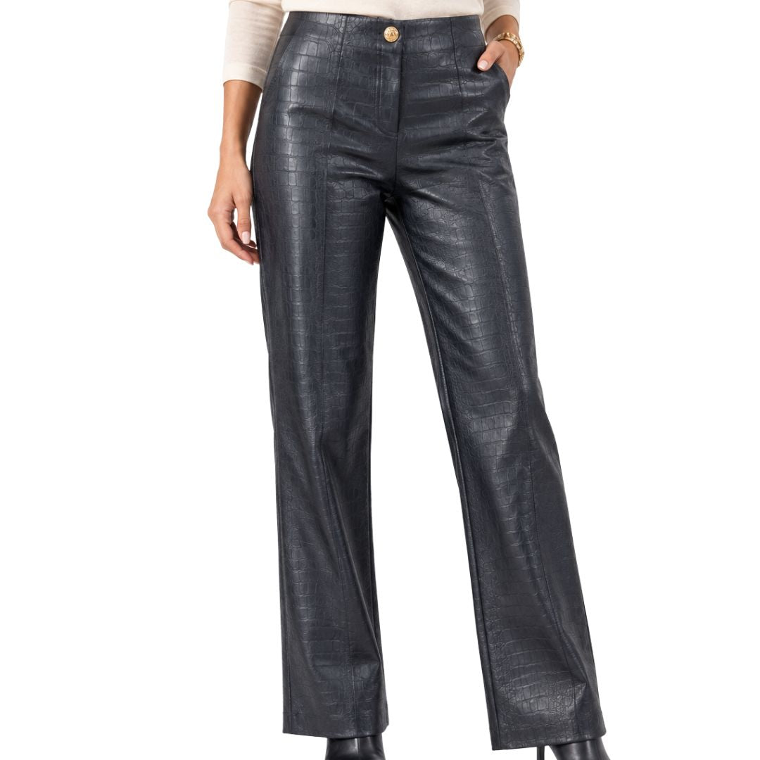 Pantalone donna Edoni in simil pelle martellata gamba diritta