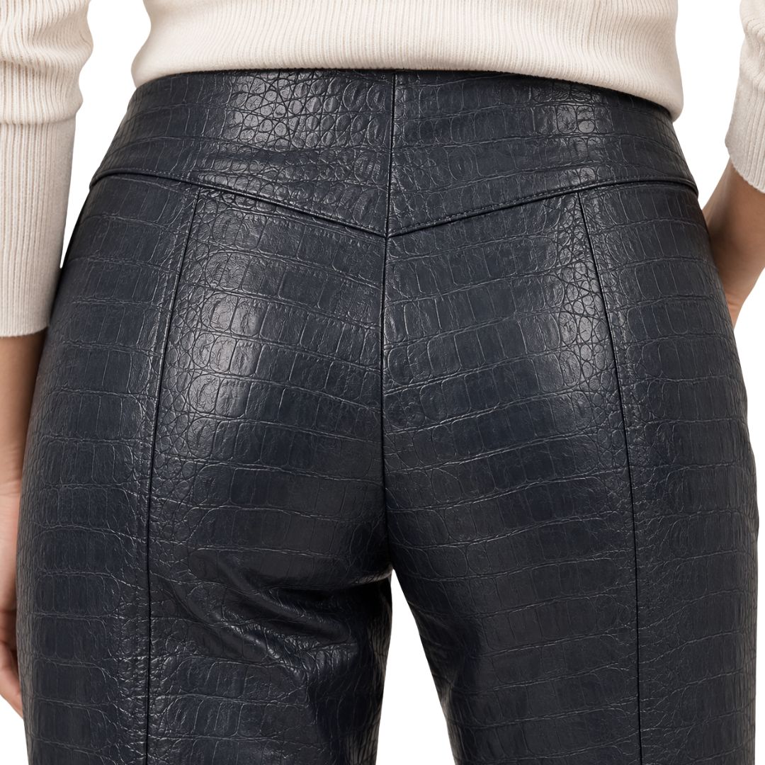 Pantalone donna Edoni in simil pelle martellata gamba diritta
