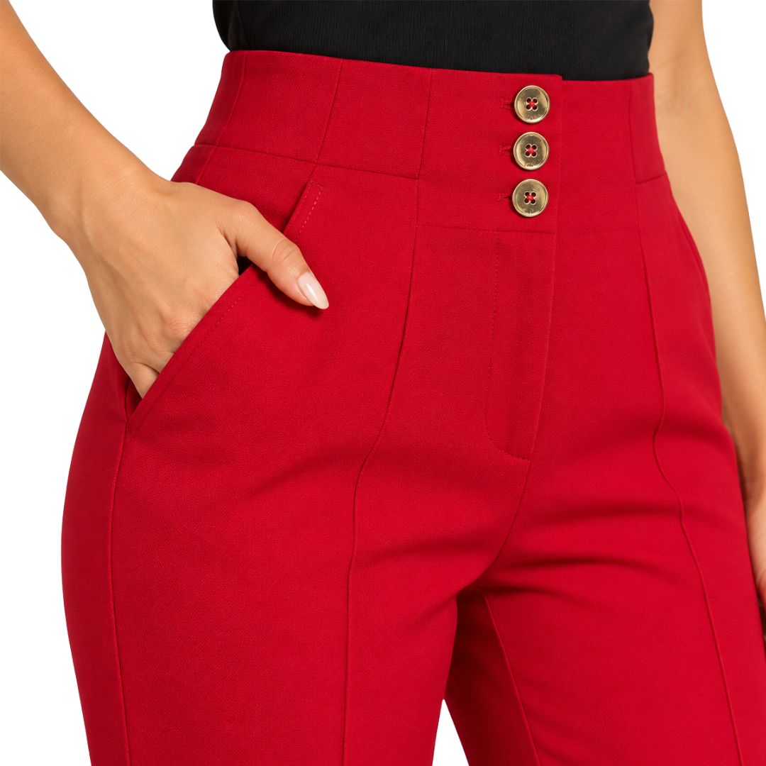 Pantalone donna Everton a zampa con bottoni in vita a vista dorati e tasca chino