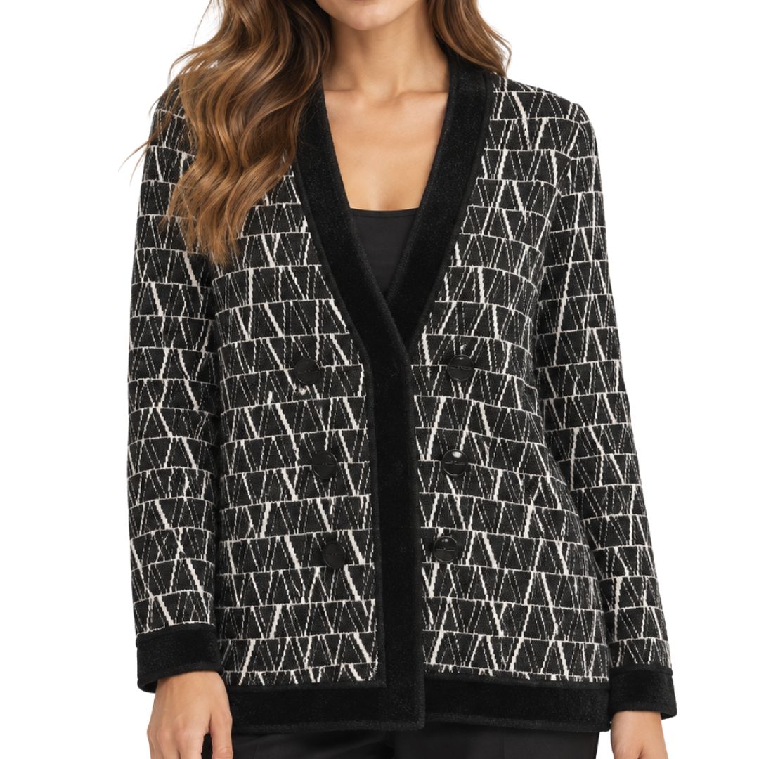 Cardigan donna Luke in maglia fantasia lamè rifinito in velluto
