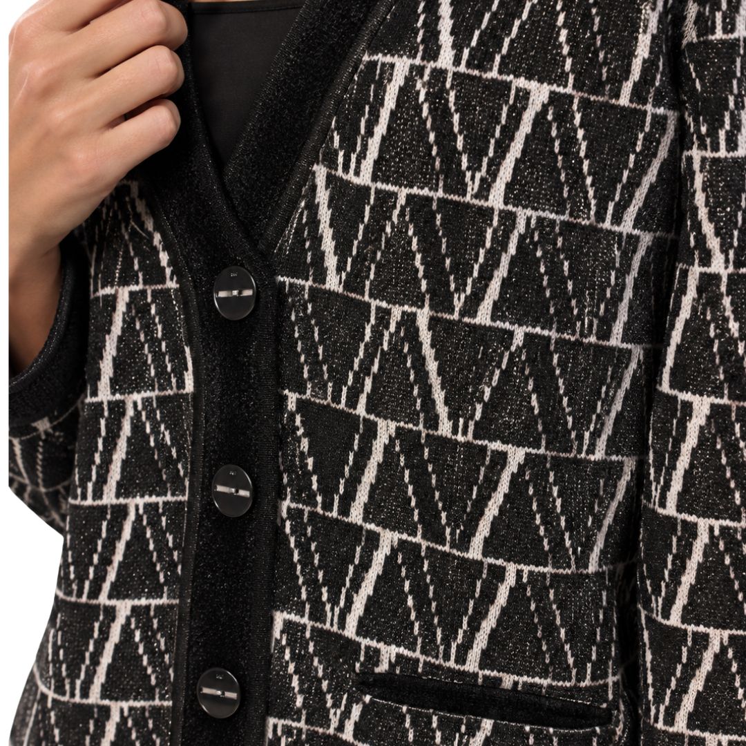 Cardigan donna Luke in maglia fantasia lamè rifinito in velluto