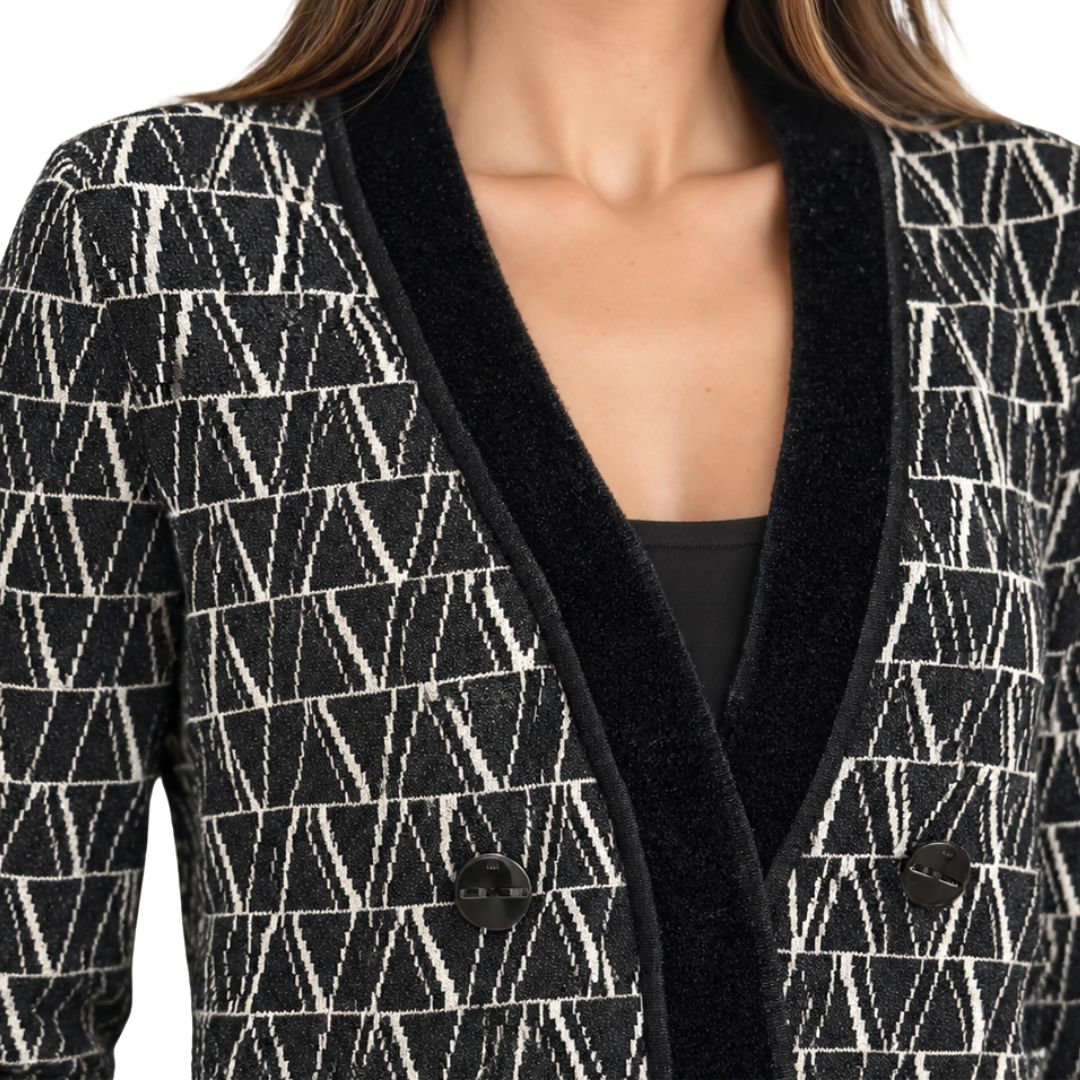 Cardigan donna Luke in maglia fantasia lamè rifinito in velluto