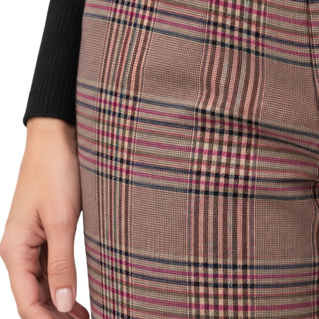 Pantalone donna Eliadi tartan diritto con vita rifinita in pelle