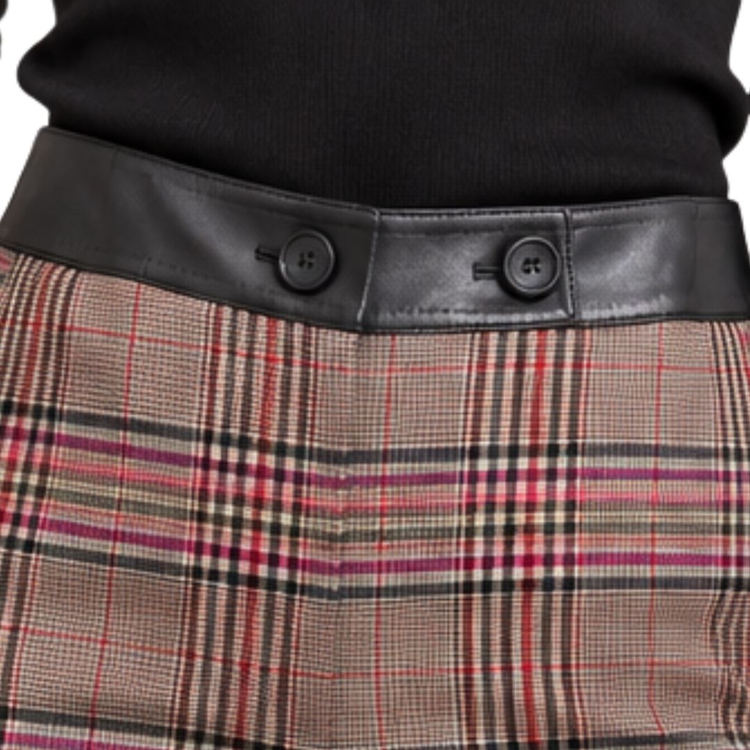 Pantalone donna Eliadi tartan diritto con vita rifinita in pelle