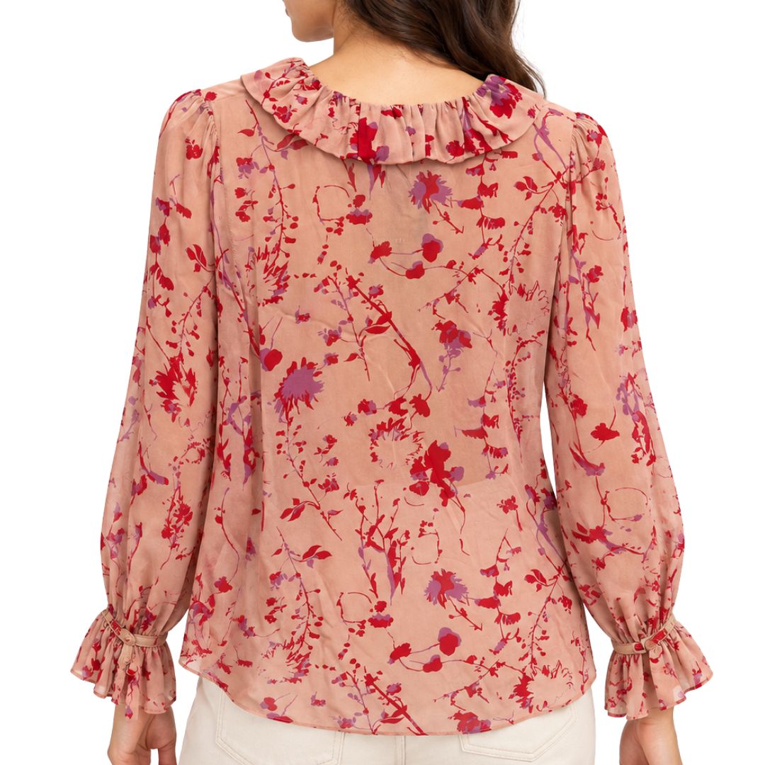 Blusa donna Filly manica lunga fantasia con scollo a V e gala dietro