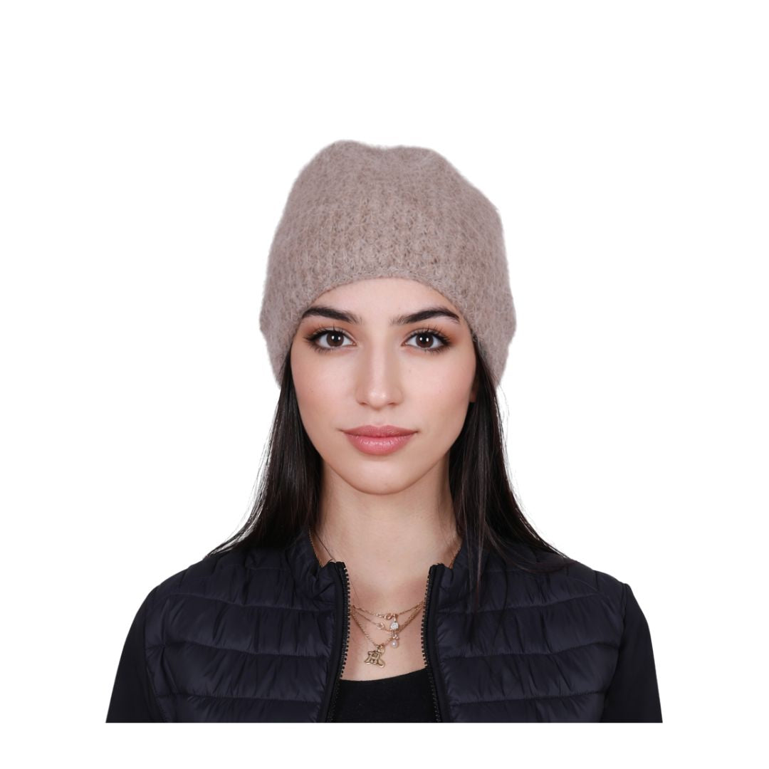 Cappello donna in misto angora e cashmere, in maglia soffice Made in Italy