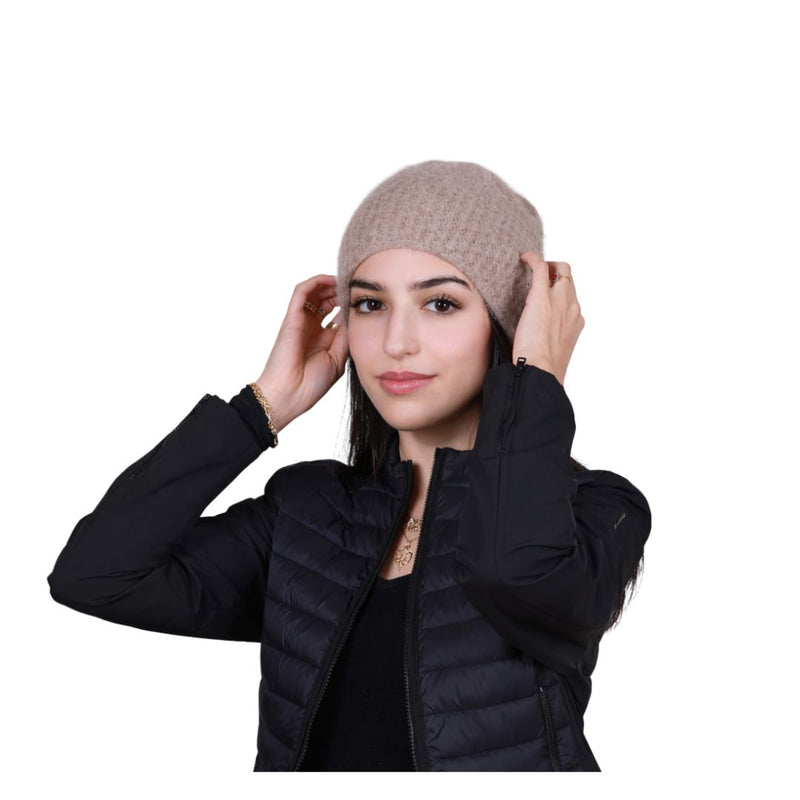 Cappello donna in misto angora e cashmere, in maglia soffice Made in Italy