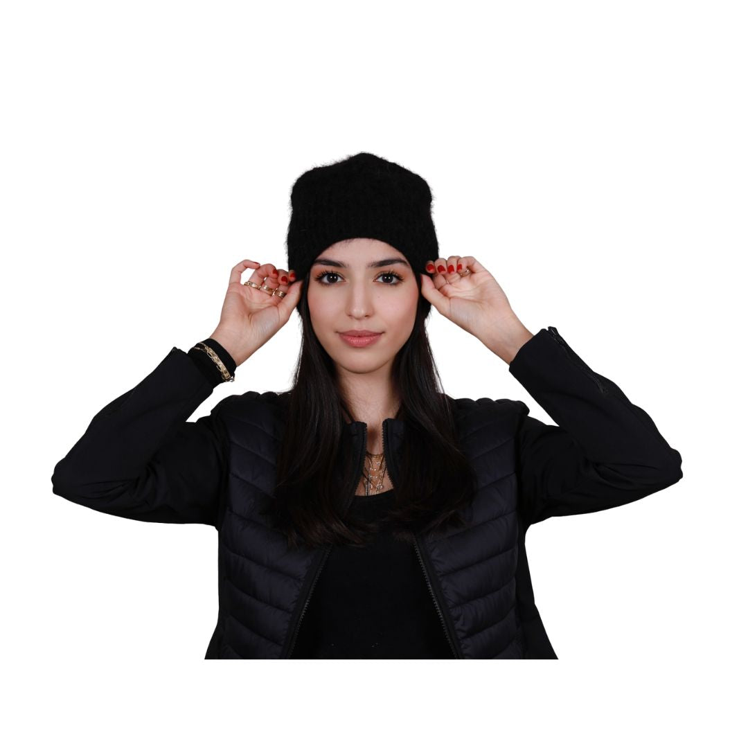 Cappello donna in misto angora e cashmere, in maglia soffice Made in Italy