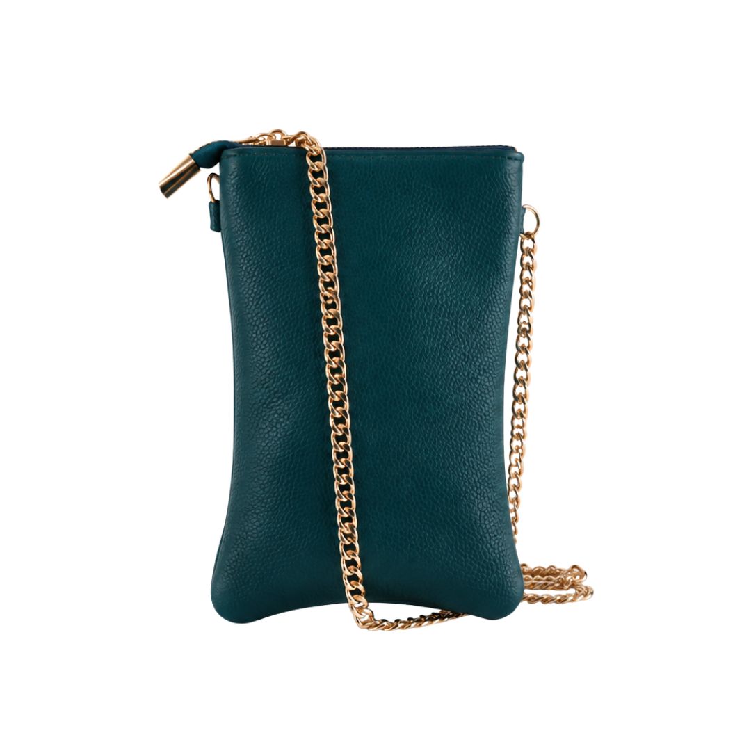 Portacellulare donna in vera pelle con tracolla dorata e zip Made in Italy