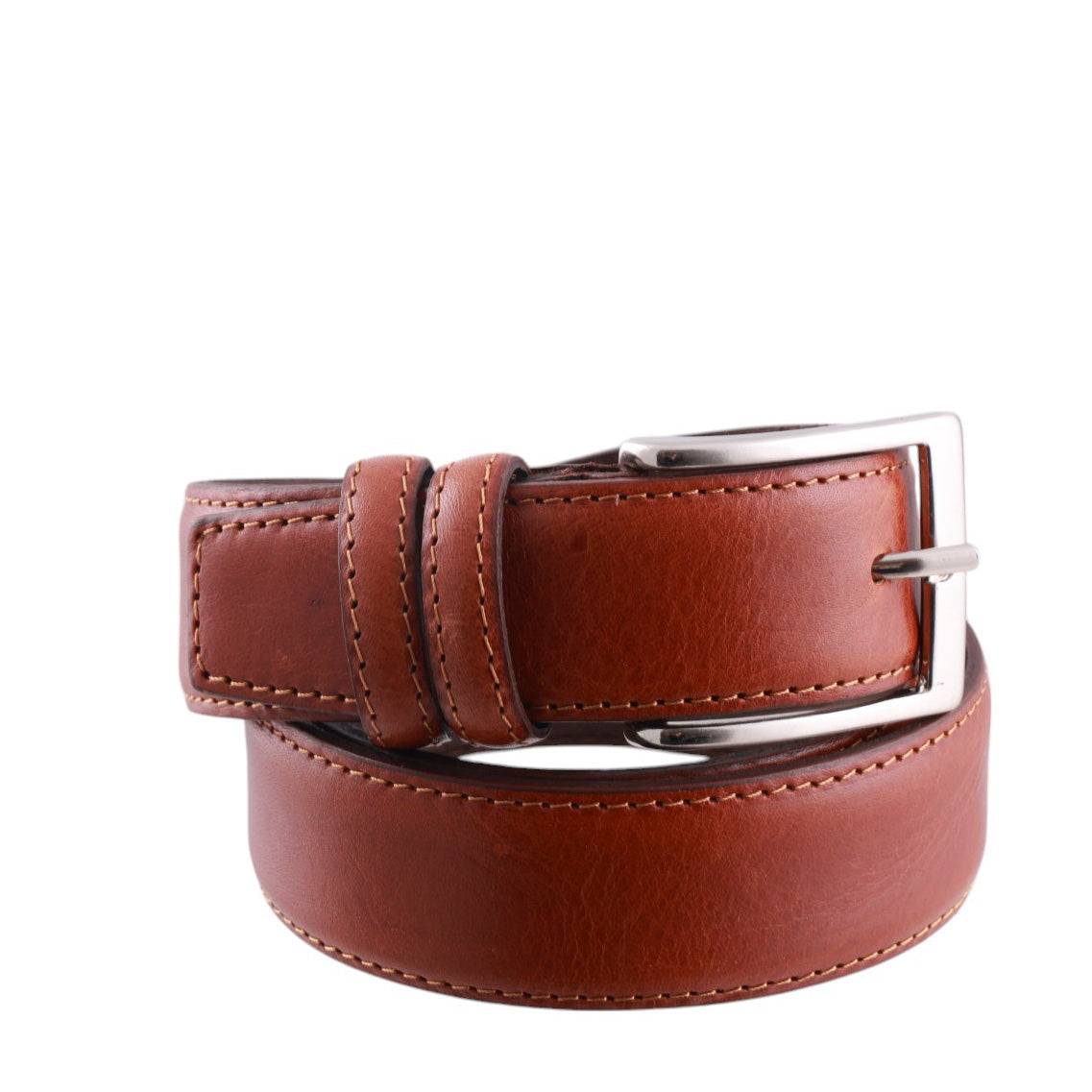 Cintura uomo in pelle con cuciture rinforzate e fibbia metallica satinata