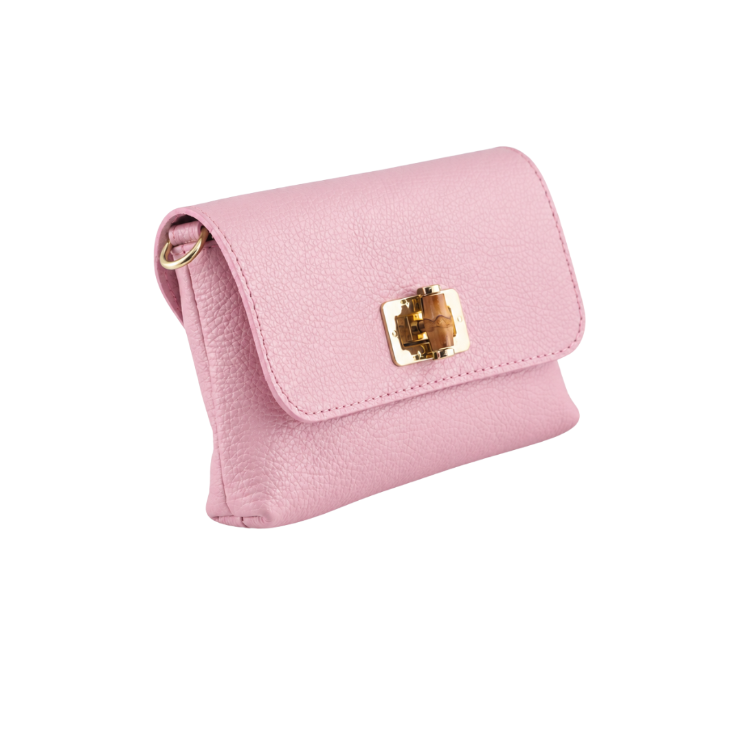 Borsa a Tracolla in Vera Pelle Martellata con Dettagli in Bambù e Catena Dorata