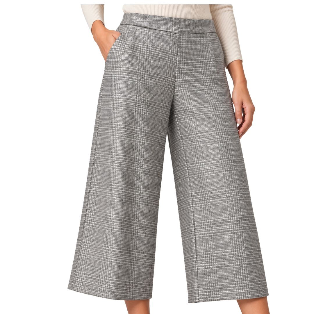 Pantaloni cropped donna a palazzo mini pied de poul lurex Made in Italy