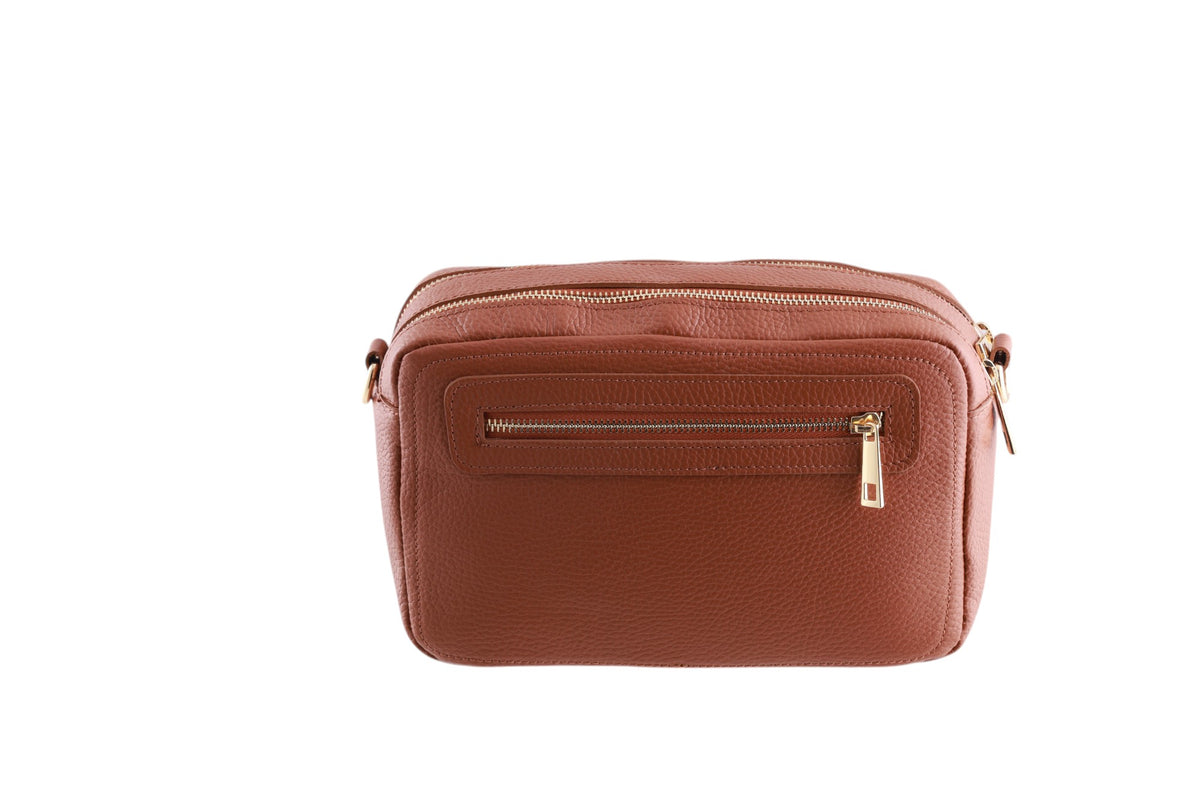 Borsa cubotto medio in pelle doppia zip con tracolla Made in Italy