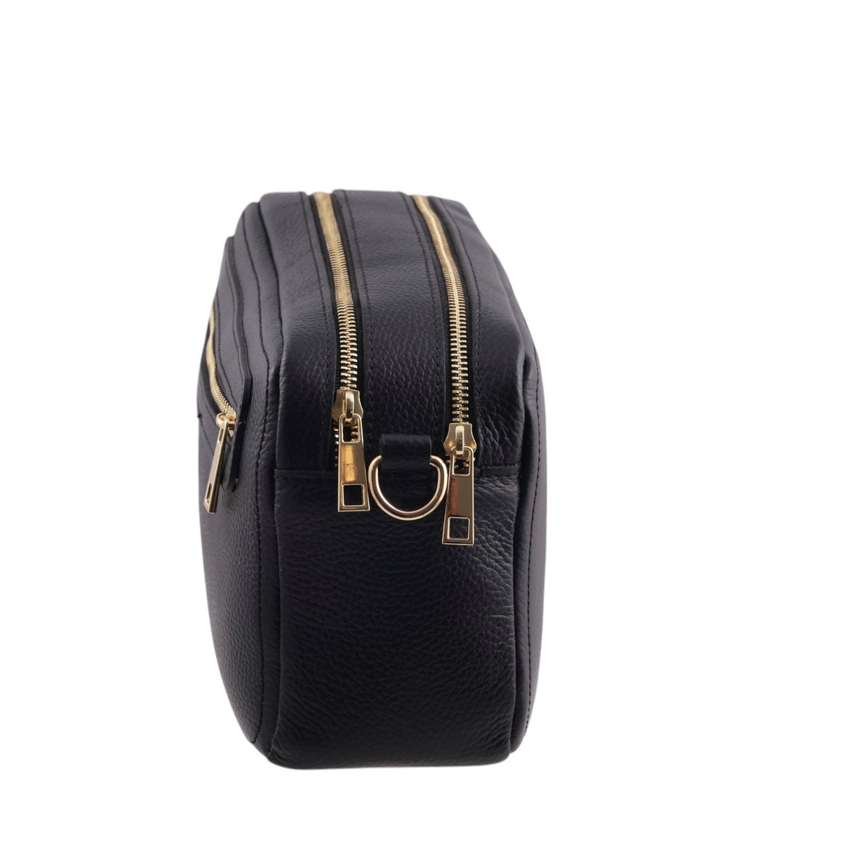 Borsa cubotto medio in pelle doppia zip con tracolla Made in Italy