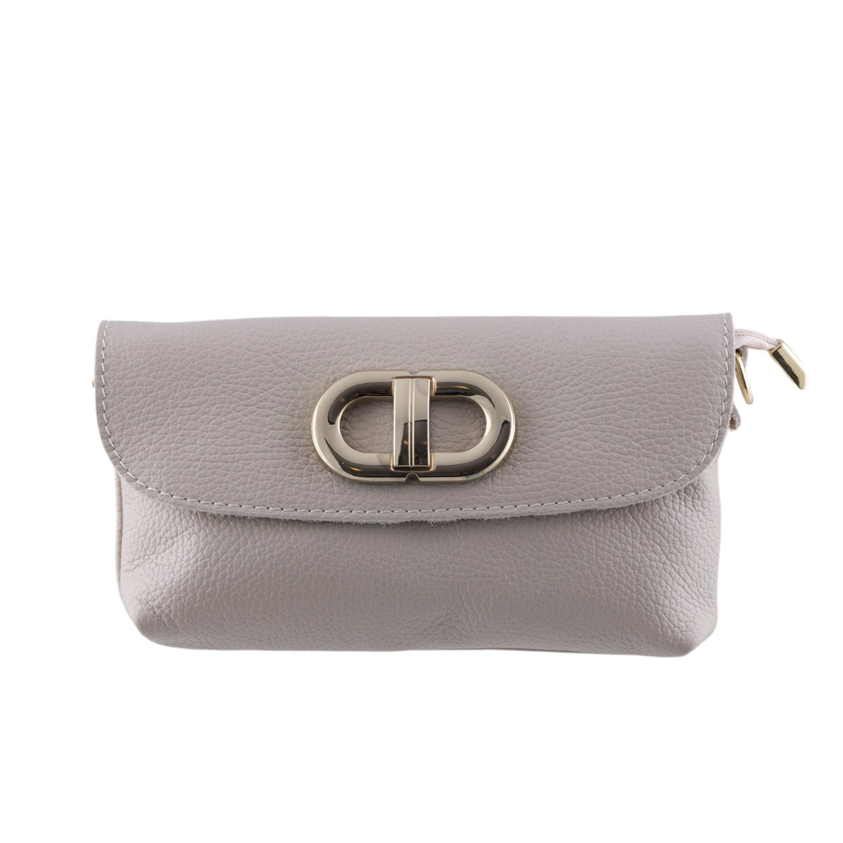 Tracollina clutch in vera pelle con chiusura a fibbia dorata e zip coperta