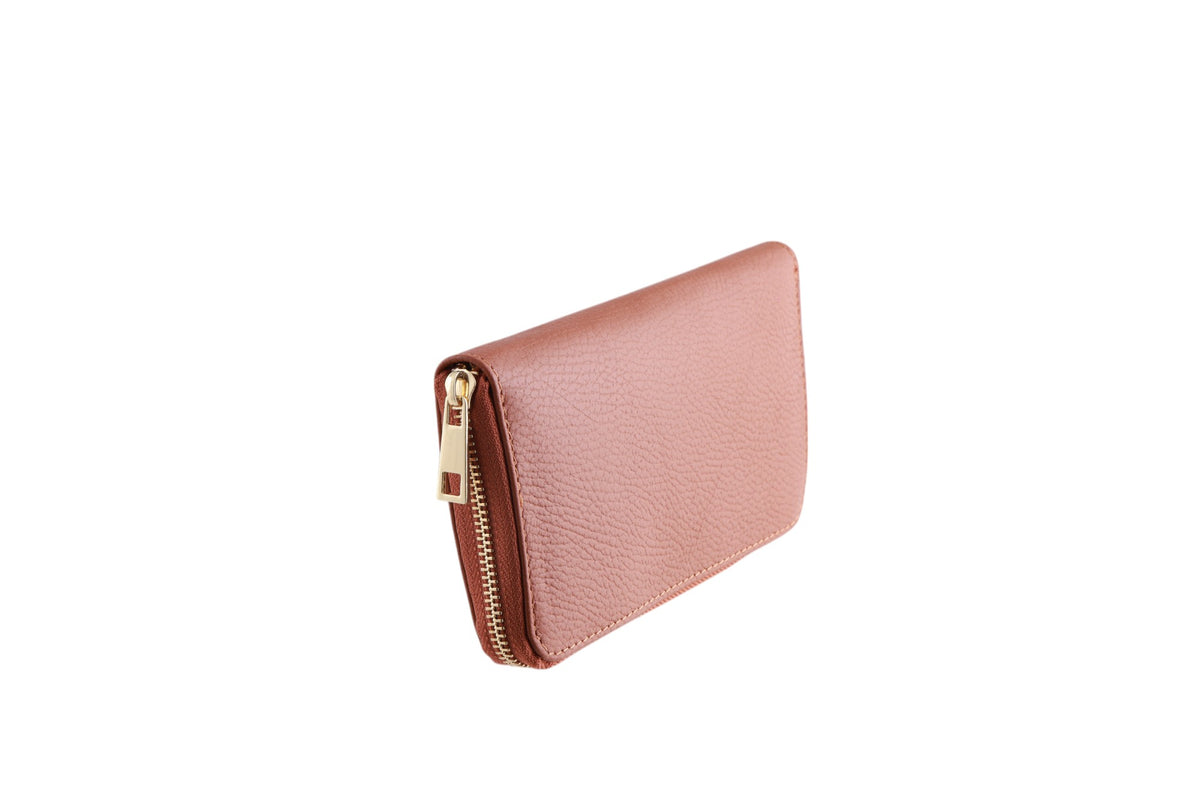 Portafoglio grande donna in vera pelle dollaro zip singola Made In Italy