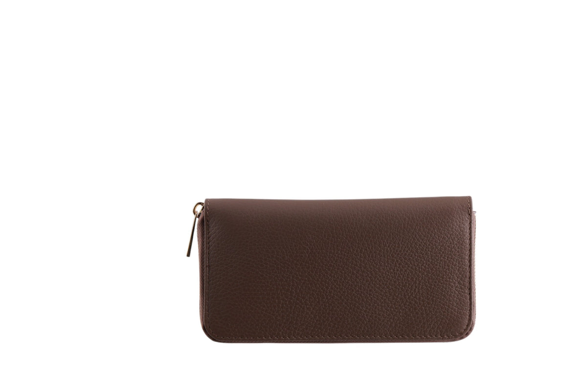 Portafoglio grande donna in vera pelle dollaro zip singola Made In Italy