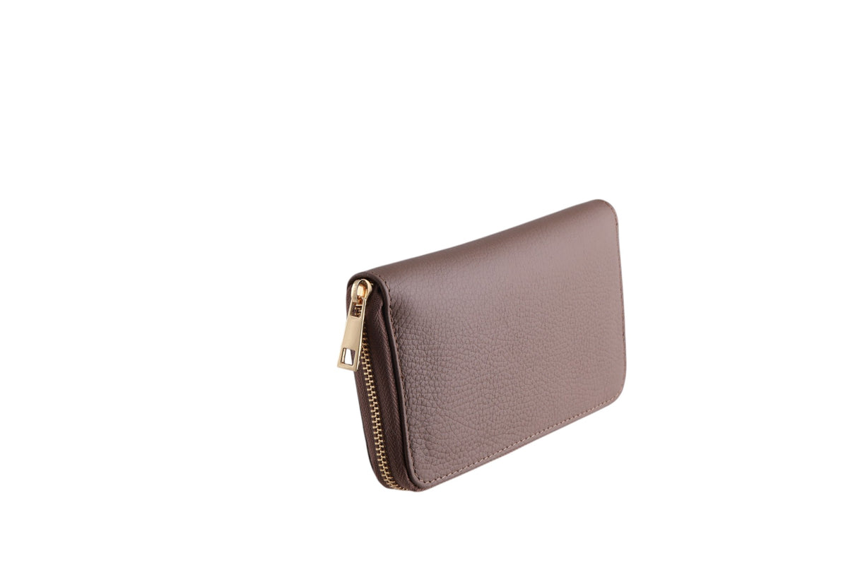 Portafoglio grande donna in vera pelle dollaro zip singola Made In Italy