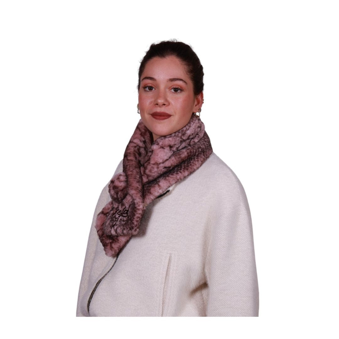 Collo donna caldo e morbido in finta pelliccia melange con pon pon con cotone