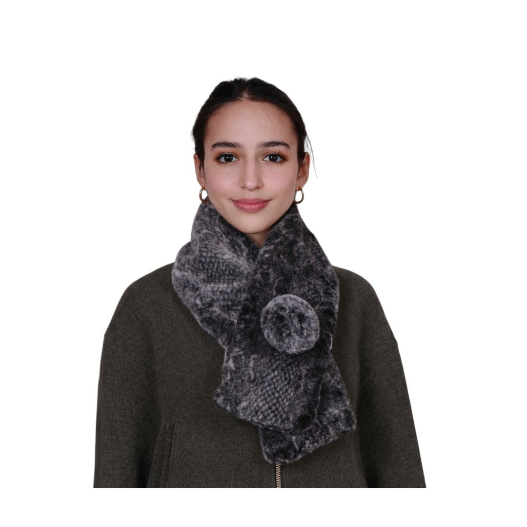 Collo donna caldo e morbido in finta pelliccia melange con pon pon con cotone