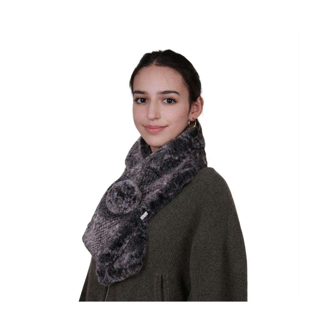 Collo donna caldo e morbido in finta pelliccia melange con pon pon con cotone